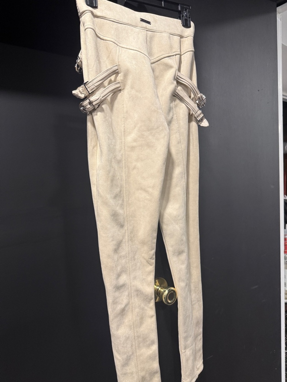 Maniere De Voir Beige Suede-Texture Tailored Trousers - Picture 3 of 6